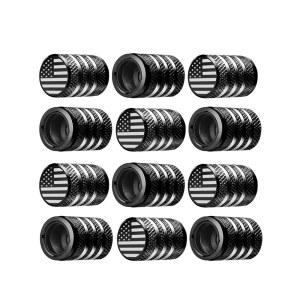 타이어 밸브 스템 캡 커버 - (12팩) 에어 메탈, 플라스틱 라이너 부식 방지 누수 미국 국기 포함, 자동차 트럭 오토바이 블랙용