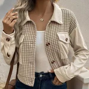 EAMT 모직 여성가디건 재킷 크로스 카디건 쇼트 코듀로이 배색 체크 코트 YJ1