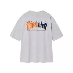 THRASHER 투톤 플레임 반팔 티셔츠 화이트 멜란지