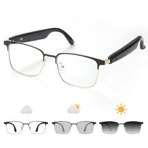 젠제논 블루투스 오디오 스마트 글래스, 여성용 블루 라이트 오픈 이어 사운드 마이크 및 스피커, 마그네틱 충전, 색상 변경 편광 선글라스 렌즈, 음성 어시스턴트 GS06G