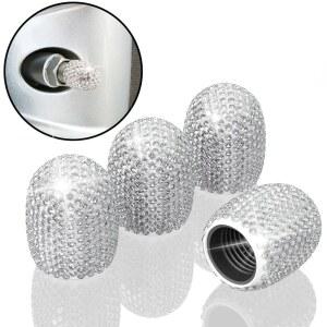 4Pc 자동차 타이어 밸브 스템 캡, 자동차용 블링 에어 유니버설 커버, O 고무 링이 있는 플라스틱 라이너 부식 방지 여성용 크리스탈 다이아몬드 액세서리