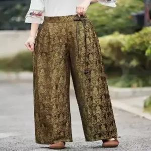 팔콘 여성 여성용 팬츠 캐주얼 봄 빈티지 통 와이드 면마 자수 슬랙스 KKE1