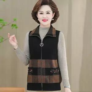 여성조끼 중장년 니트 40대 50 엄마룩 가을 퍼 코트 터틀넥 체크 나시 심쿵직구