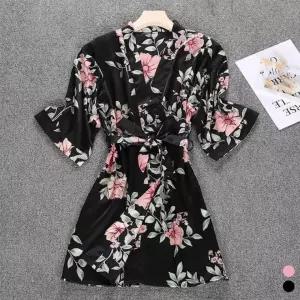 플라워 실크 로브 골프 가운 샤워 여성