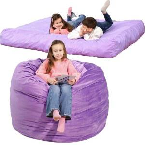 Bmag 자이언트 빈백 의자 침대, 6피트 컨버터블 및 크래시 패드, 메모리 폼이 있는 대형 바닥 소파 게으른 의자, 침실 기숙사 방의 탈착식 세탁 가능한 커버, 보라색