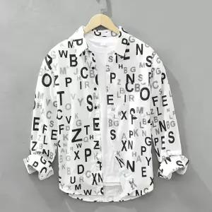 남성 긴팔 레터링 프린트 칼라넥 셔츠 루즈핏 캐주얼 아우터 원터치 심쿵해외구매