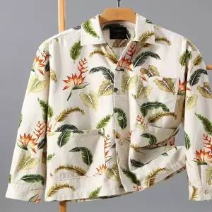 남성 긴팔 가을 청년 캐주얼 코트 순색 프린트 스퀘어넥 패션 상의 원발 심쿵해외구매