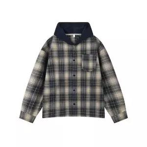 올요아 남자 면 빈티지 셔츠 체크 후드 빅사이즈 키작남 긴팔 꾹1