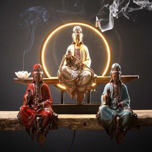 관음보살 미니 불상 led 관음불상보살 원목 천수관음 가정용 조명 향로부처 등잔치 보살