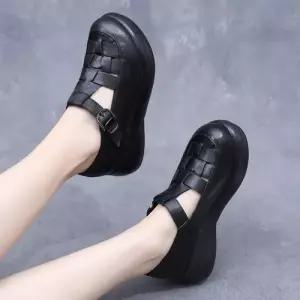 원더맨 여사친 여름 빈티지 데일리룩 신발 스트랩 샌들 진피 통굽 작은 구두 메쉬 가보시 KUK5