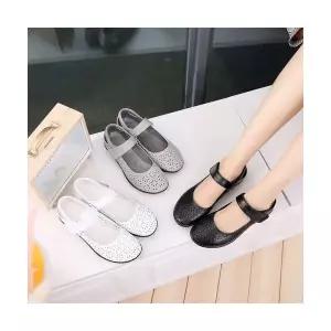 키체샵 여성 스트랩 샌들 펀칭 단화 일자 통기성 진피 로퍼 아웃솔 HO5