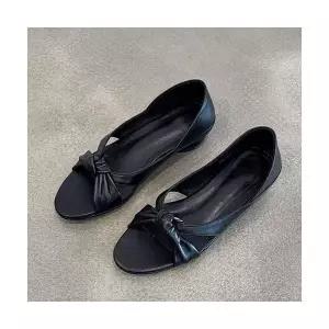 키체샵 여성 스트랩 샌들 에디션 일자 빈티지 라운드 토오픈 크로스 웨지 힐 슬림핏 슈즈 HO5