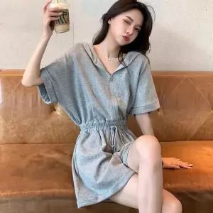 손오반 여성용 캐주얼 점프슈트 패션 슬림핏 반바지 후드 데일리룩 하이웨스트 KUK1