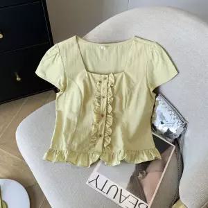 EAMT 여성용 면 여름 셔츠 워싱 반팔 스퀘어넥 YJ1