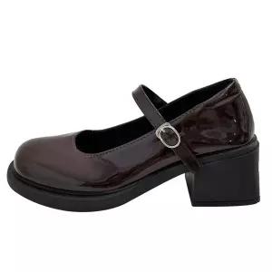 EAMT 여자 스트랩힐 벨벳느낌의 작은구두 5.5센티 봄가을 가보시 미들굽 일자버클 YJ1