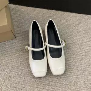 EAMT 여자 스트랩힐 가보시 실버 슈즈 봄가을 프렌치 라운드 펌프스 신발 YJ1