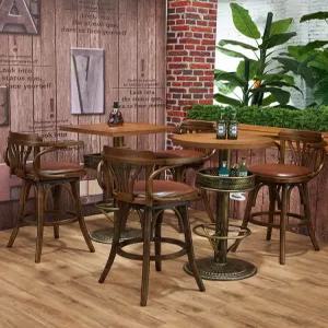 원목 바의자 스툴 나무 하이 빈티지 레트로 테이블 라운드 브론즈 높은 회전