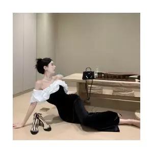 와칸다 원피스 치마 여사친 여성용 드레스 슬림핏 일자 프릴 골드 벨벳 쉬폰 KKE1