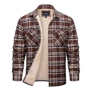 코트라센 남성 플란넬 셔츠 재킷 면 격자무늬 셰르파 안감 플리스 버튼 다운 코트 5포켓 남성용