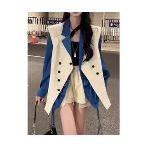 EAMT 여자 조끼 봄가을 가죽+가죽반바지+셔츠 캐주얼 루즈핏 EUNG3