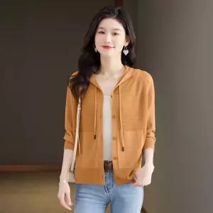 EAMT 여자 후드 가디건 봄여름 쿨링 니트 카디건 아우터 상의 캐주얼 얇은 EUNG1