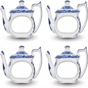 스포드 블루 이탈리안 냅킨 링 4개 세트 티포트 모양의 파란색 및 흰색 테이블 장식용 액센트 식기 계절