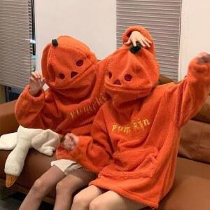 할로윈 호박 테마 남녀 공용 후드티 신상 루즈핏 커플 코트 겨울 의류