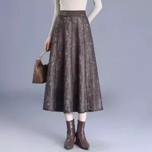 EAMT 치마 롱 여친 봄 앞판 반밴딩 레이스 A라인 모직+뒷판 양면 YJ1