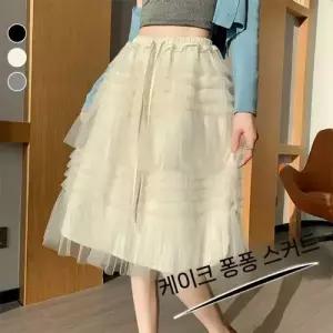 EAMT 스커트 망사 봄 여성 레이스 볼륨 케이크 소프트 프렌치 A라인 YJ1