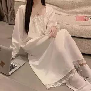 실크 원피스 홈웨어 공주 파자마 넥 셔링 잠옷 원피스