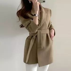 허리벨트 모직코트 단추없는 코트 미디기장 랩st 코트 여성코트