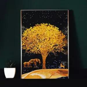 [셀러에이드]황금 나무 코끼리 사슴 행운 돈 들어오는 거실 액자 사슴그림