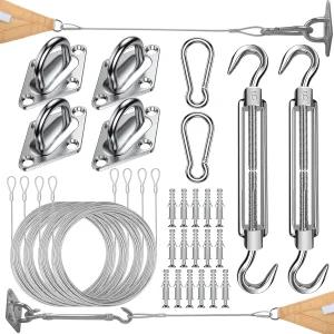 케이블 와이어 로프가 있는 COOLYARD 그늘막 돛 하드웨어 키트 48피트 12Ftx4 비닐 코팅 항공기 야외 커튼