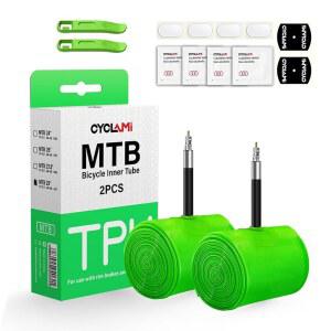 사이클라미 2팩 초경량 TPU 산악 자전거 내부 튜브 29/27.5/26인치 | x1.9-2.5 타이어와 호환 프레스타 밸브 45mm 프랑스어 MTB 자전거용 고압 내구성