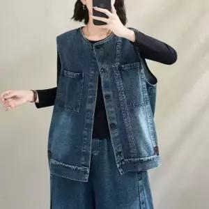 밴널스샵 데님 여성 캐주얼 빈티지 베스트 후드 조끼 민소매 나시 HO1