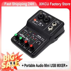 전문가용 휴대용 오디오 인터페이스 사운드 카드 콘솔 2채널 미니 USB 믹서 (기타 녹음 스튜디오 노래용) T