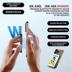 아이폰 안드로이드용 브이로그 라이브 스트림 비디오 녹화, 마그네틱 폰 셀카 스크린 모니터, 블루투스 리