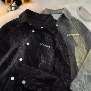 아이언하트 남성용 남사친 빈티지 가을 스타일 시크 재킷 셔츠 솔리드 코듀로이 자수 KKE3