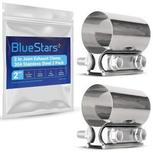 블루스타즈 2팩 2인치 버트 조인트 배기 클램프, 304 스테인리스 스틸 - 자동차 머플러 및 촉매 변환기와 호환되며, OD 파이프 2개에 2개를 연결합니다