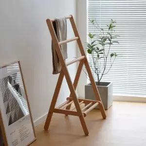 낮은 우드행거 나무 수건걸이 벽부착식 욕실 스탠드 타공 목재 옷걸이