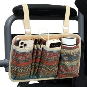 컵 홀더가 있는 FADOVIE 휠체어 사이드 백 펜 슬롯이 팔걸이 액세서리 파우치 전동 워커 롤러레이터