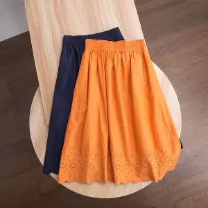 면 여성 캐주얼치마 롱스커트 허리밴 코튼 러블리 레이스