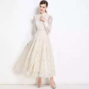 스트레인지 여사친 원피스 빈티지 버클 데일리룩 벌룬 롱스커트 차이나 벨트 레이스 소매 KUK1