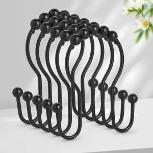 리사이즈 샤워 커튼 후크 튼튼한 금속 블랙 링 글라이드 롤러 이중 방청 욕실 샤워봉 매끄러운 슬라이딩