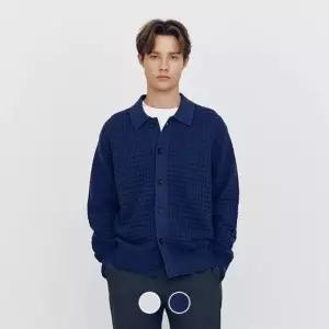 백화점 지오다노 남자 가디건 폴라넥 루즈핏 버튼 텍스쳐드 니트 055508