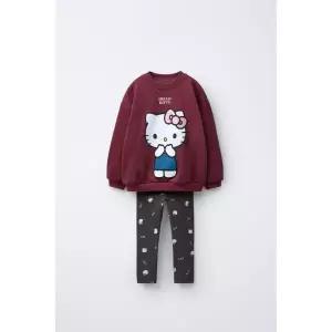 [국내배송] 자라 ZARA HELLO KITTY ⓒ SANRIO 스웨트셔츠 및 레깅스 세트 - 버건디 970578