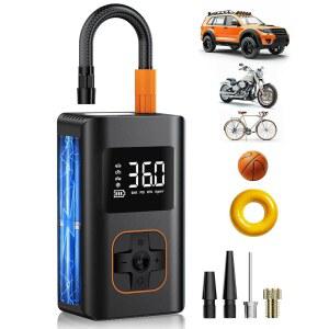타이어 인플레이터 휴대용 공기 압축기 자동차 타이어용 고속 무선 펌프 모터사이클 볼 자전거용 LED 라이트 및 디지털 압력 게이지가 장착된 150 PSI 전기 자전거