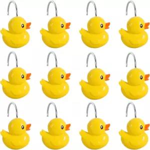 CTOHN 12 오리 샤워 커튼 후크 귀여운 노란색 스테인리스 스틸 장식 행거 링 욕실