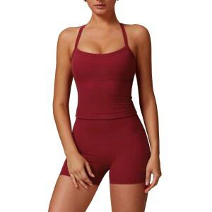 아이메키스 여성 운동 세트 2피스 패딩 스포츠 브라 탱크 탑 하이 웨이스트 부티 리프팅 반바지 체육관 요가 매칭 의상