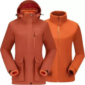 카멜 크라운 여성 스키 재킷 3 in 1 겨울 방수 윈드브레이커 스노우 코트 내부 따뜻한 플리스